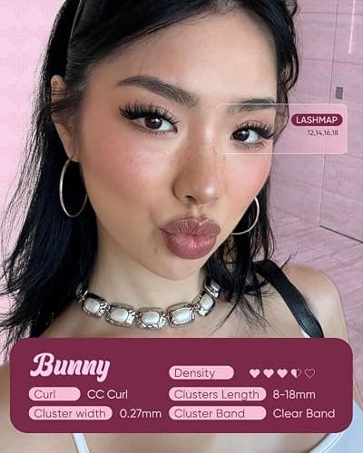 OKAYLOVE Manga Lash Clusters Kit, BUNNY 8-18mm Anime Cluster Eyelash Extensions Kit, 120pcs Fairy Wipsy Lashes Clear Band Natural Eyelashes with Bond and Seal, Remover, Tweezers thumbnail 3