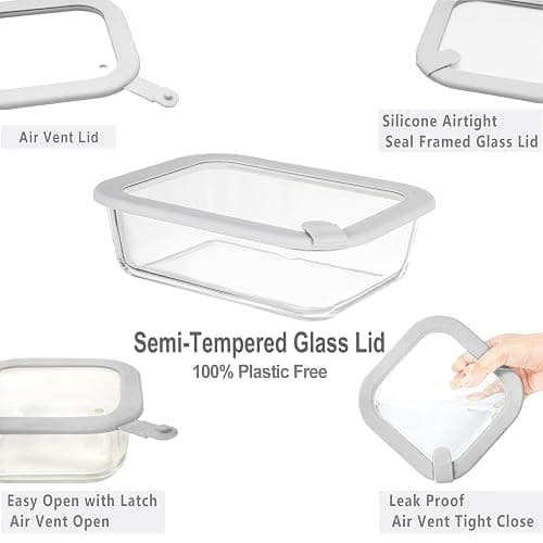 EcoEvo Glass Food Containers with Glass Lid, Microwave Safe Food Storage Container Set, 4 Pack, Airtight Storage Set with Leak Proof Lids, Meal Prep Containers thumbnail 3