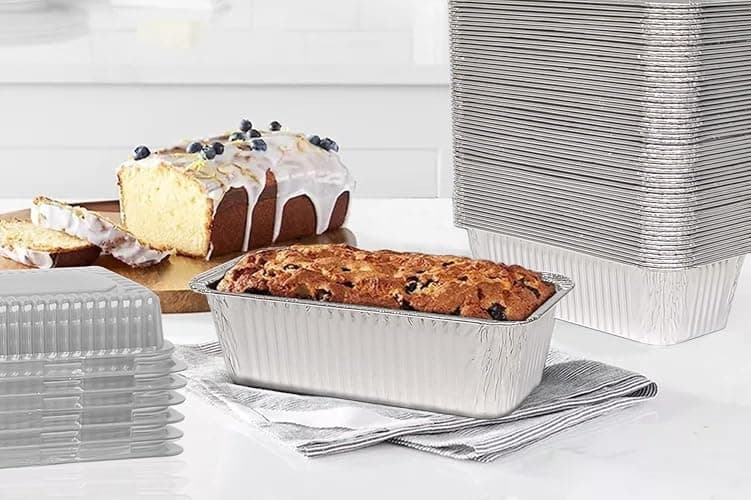 Disposable Loaf Pans with Lids, 50 Pack, 8.5x4.5" Bread Pans, Food Storage Containers, Heavy-duty 2lb Aluminum Loaf Pans, Pastry Boxes, Perfect for Baking Storing and Street Treats Takeout thumbnail 2