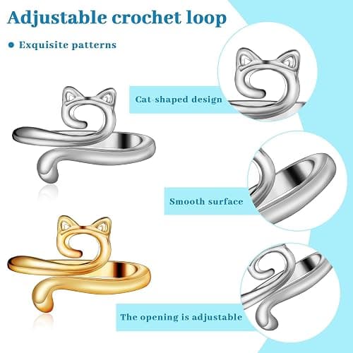 FOUSNOW 5 Pcs Crochet Ring, Adjustable Crochet Tension Rings, Yarn Ring for Finger Knitting Loop Accessories Tools, Yarn Rings for Women Mother Grandma thumbnail 3