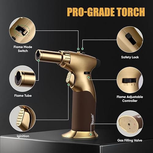KOACKL Dual Flame Butane Torch Lighter, Refillable Kitchen Torch, Adjustable Flame with Ignition Lock Mini Blow Torch for Cooking, Creme Brulee, Soldering, Welding (Butane Gas Not Included) thumbnail 5