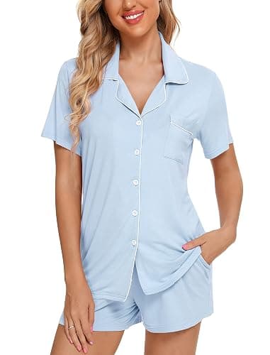 Leikar Womens Button Down Pajama Sets Bride Pajamas Sets Sleepwear Shorts Lounge Set thumbnail 3