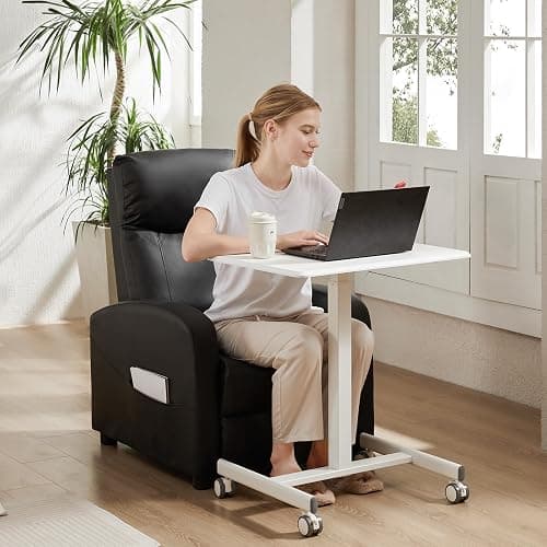 Sweetcrispy Small Mobile Standing Desk, Rolling Laptop Computer Carts, Portable Laptop Desk with Wheels, Adjustable Height Table for Home Office, White thumbnail 2
