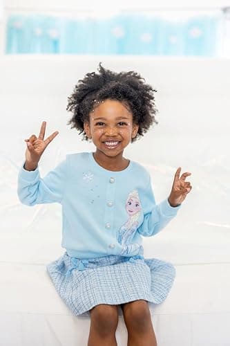 Disney Frozen Elsa Stitch Princess Moana Minnie Toddler Girl 2 Piece Outfit Kid Pearl Button Knit Top & Tweed Skirt Set 2-13Y thumbnail 4