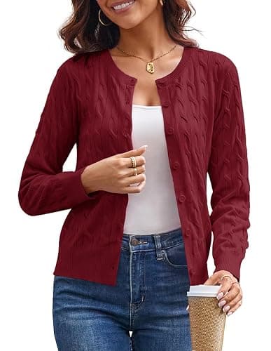 GRACE KARIN Womens Long Sleeve Button Up Cable Knit Cardigan Lightweight 2025 Crewneck Button Down Sweaters for Women - Image 1