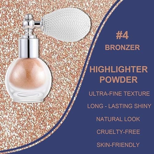 Bronze Highlighter Spray for Face and Body, Rich Color Loose Shimmer Powder Long Lasting Sparkly Spray High Gloss Makeup for Women Rave Festival Prom Stage Wedding Party, #4 thumbnail 3