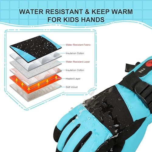 DINSVTA Kids Heated Ski Gloves, 3-Heat Settings, Rechargeable, Water Resistant, Windproof, Ideal for Skiing, Snowball Fights, Cycling thumbnail 3
