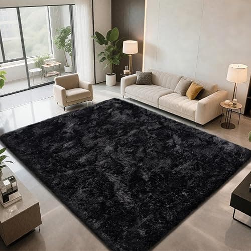 Shag Area Rugs for Bedroom Living Room,5X8 Ultra Soft Fluffy Area Rugs for Dorm,Indoor Carpet Nursery Rugs for Kids Girls Room Home Decor, Black - Image 1