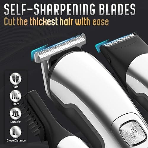 Ufree Beard Trimmer for Men, Waterproof Electric Razor, Grooming Kit | Stainless steel blades, six interchangeable heads, wet and dry use, USB rechargeable, for face body nose ear trimming, silver thumbnail 3