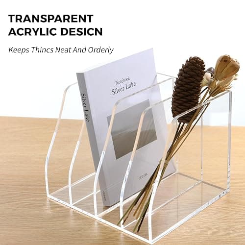 AIMOLLY Acrylic Magazine File Holder, 4 Vertical Compartments Desk Document Sorter Organizer, Clear Folder Rack Binder for Office/Home/Classroom, for Documents, Tablet, Magazines, Books & Accessories thumbnail 6