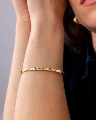 PAVOI 14K Gold Plated Love Bangle Bracelets for Women | Waterproof Stainless Steel Cubic Zirconia Hinged Bracelet Dupe thumbnail 2