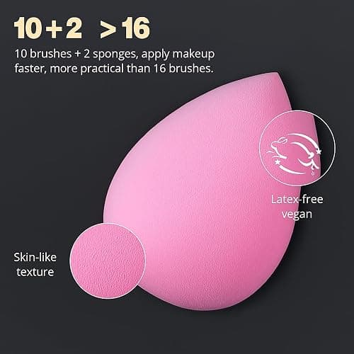 BEAKEY Makeup Brushes Set, Professional Foundation Eyeshadow Concealer Blush Powder Bronzer Applicator, 2 Blender Sponge with Beauty Paper Case thumbnail 4