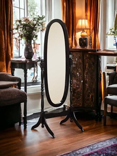 Liveasy Furniture Full Length Mirror with Stand, Vintage Wood Cheval Mirror, Adjustable Freestanding Floor Mirror (Black) thumbnail 3