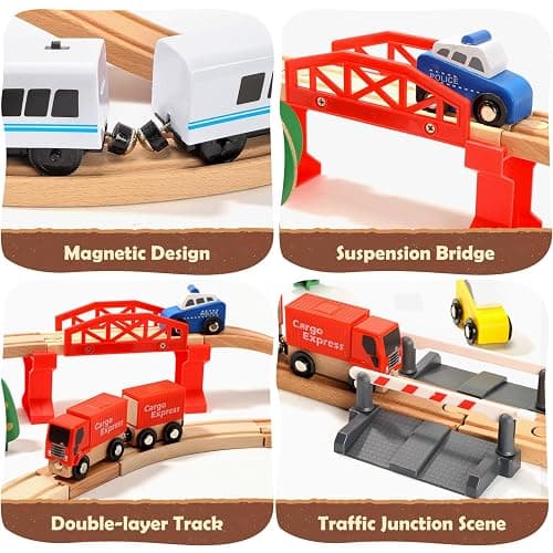 Electric Toddler Wooden Train Set Toy, 88 PCS Train Track Toys for 3 4 5 Years Old Kids, Boys and Girls thumbnail 5