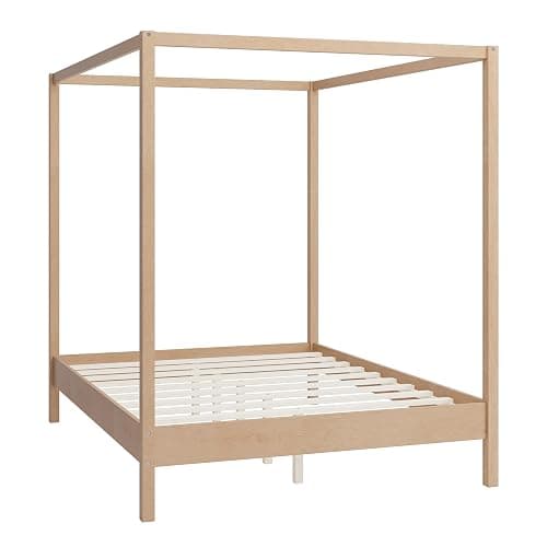 Merax Wooden Canopy Bed with Four Posters, Queen Size Canopy Bed Frame & 8.3" Storage Space Under Bed, Solid Wood Slats Support, No Box Spring Needed, Easy Assembly, Natural thumbnail 4