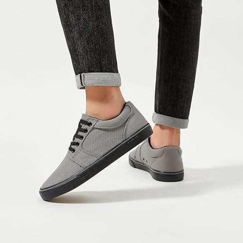 BENPAO Mens White Casual Shoes All Black Fashion Sneakers for Men Low Top Lace Up Canvas Shoes thumbnail 5