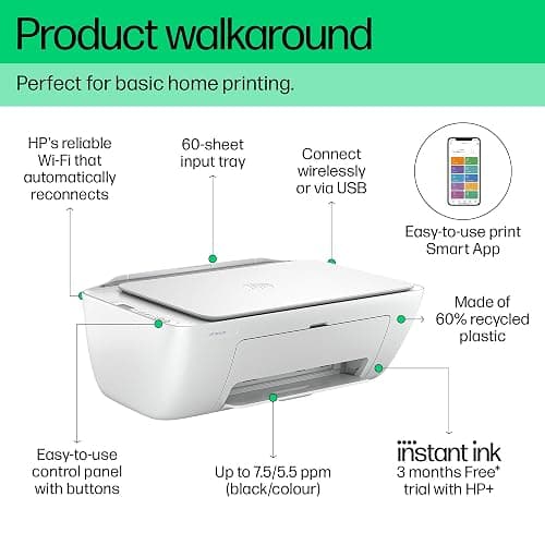 HP DeskJet 2820e All in One Printer | Perfect for Home | Colour | Wireless | Print, Scan & Copy | 3 Months of free Instant Ink | Easy Setup & Reliable Wi-Fi| Cement thumbnail 3