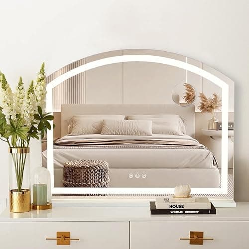 LSLIFE Vanity Mirror with LED Lights, 3 Color Dimmable Makeup Mirror for Dressing Table Large Curved Vanity Mirror with Lights Touch Control Table Makeup Mirror for Bedroom (60W x 51.5H cm) thumbnail 4