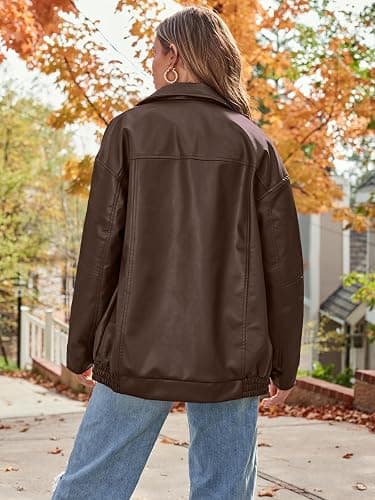 AUTOMET Womens Oversized Leather Jackets Faux Suede Fall Fashion Motorcycle Coats Winter Outfits Clothes Y2k Tops thumbnail 4