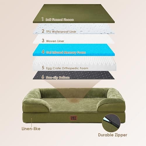 EHEYCIGA Orthopedic Dog Beds for Extra Large Dogs 44x32Inch, Waterproof Memory Foam XL Pet Bed with Sides, Non-Slip and Egg-Crate Foam Big Dog Couch Bed with Washable Removable Cover, Olive Green thumbnail 5
