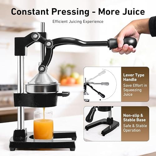 Yigowyigo Manual Juicer Hand Press, Cast Iron Manual Citrus Juice Press, Professional Easy to Clean Citrus Squeezer for Lemons, Oranges, Pomegranates, Grapefruits and Other Fruits (Black) thumbnail 7