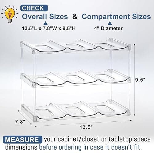 LARGER Compartment - Stackable Water Bottle Organizer Holder - for Stanley & Others' Large Tumbler - Clear Wine Rack, Cup Bottle Holder for Cabinet Home Countertop Fridge Pantry Shelf, 3 Tier Hold 9 thumbnail 3