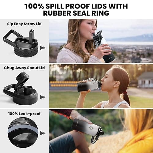 RAYMYLO Insulated Water Bottle 32 oz, Triple Wall Vacuum Stainless Steel (Cold for 48 Hrs), Leak Proof & Non-BPA, Modern Water Flask Jug with Paracord Handle & Straw Spout Lids, Ombre: White/Black thumbnail 4