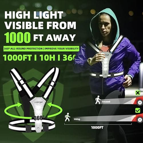 LED Reflective Vest Running Gear, 360° High Visibility Running Vest with Adjustable Waist/Shoulder, USB-C Rechargeable Running Lights for Runners Night Jogging Running Dog Walking Cycling thumbnail 2