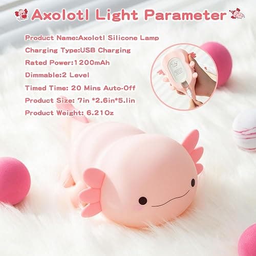 FAMIDUO Axolotl Lamp,Cute Axolotl Night Light,Dimmable Silicone Animal Nursery Night Light,Adorable Rechargeable Squishy Novelty Bedside Touch Lamp,Baby Room Decor, Axolotl Gifts for Kids/Girls thumbnail 7