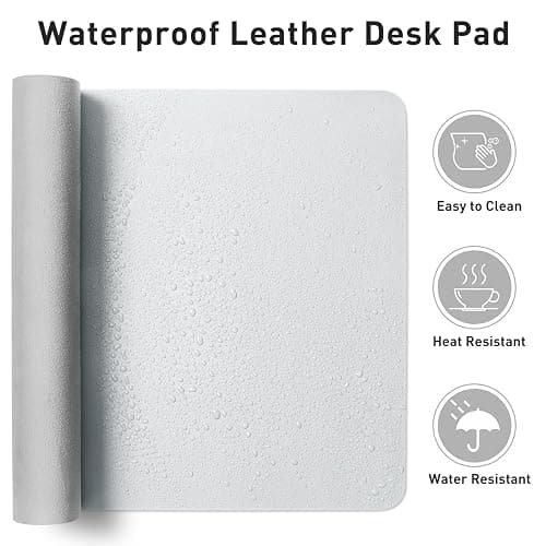 Aothia Leather Desk Pad Protector, Office Mat, Large Mouse Pad, Non-Slip PU Leather Blotter, Laptop Desk Pad, Waterproof Writing Pad for Office and Home (Barely Grey, 31.5" x 15.7") thumbnail 7
