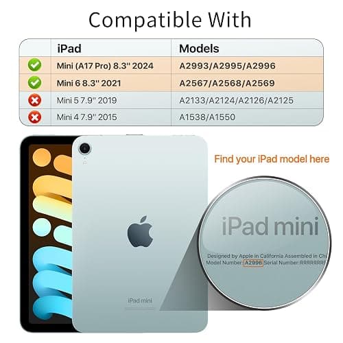 MoKo for iPad mini 7 (A17 Pro) Generation Case 2024, iPad mini 6 Case 2021, 8.3-inch Slim Lightweight Protective Hard Back PC Shell Stand Cover Support Touch ID, Auto Wake/Sleep, Black thumbnail 2