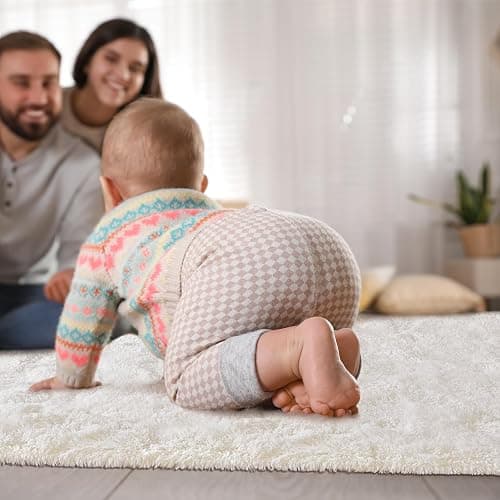Goideal Fluffy Rug for Bedroom Living Room, 4x6 Cream White Area Rugs, Faux Fur Shag Modern Carpet Ultra Soft Girls Boys Room Home Decor, Solid thumbnail 5