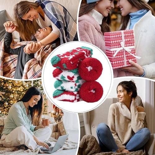 ZhiNuSi Fuzzy Socks for Women Cozy Warm Fluffy Winter Christmas Gifts Slipper Plush Soft Spa Socks 5 Pairs thumbnail 2