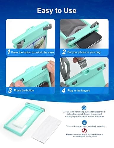 wellhouse Waterproof Phone Pouch, Waterproof Phone Case for iPhone 16 15 14 13 12 Pro Max XS Samsung, IPX8 3D Cellphone Dry Bag Beach Essentials (1 Pack - Crystal Green8.0, 8 inch) thumbnail 6