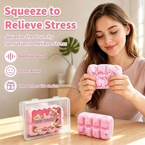 Wax Cracking Squishies, Pink Crunchy Squeeze Fidget Toys for Adults | Stress Relief Hand Relax with Satisfying Crackling Sound, Christmas, Party Favors, Stocking Stuffers thumbnail 6