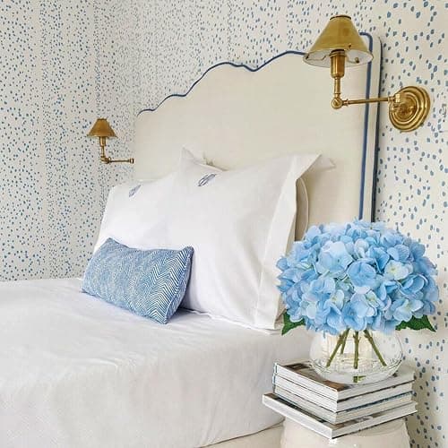 Hollyone Hydrangea Artificial Flowers with Vase Blue Silk Fake Flowers Arrangements in Glass Vase with Faux Water Faux Floral Bulk Bouquet for Home Decor Bathroom Table Centerpiece Shelf Decorations thumbnail 6