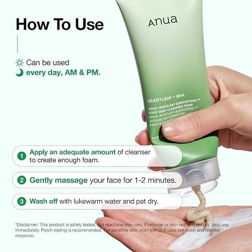 Anua Heartleaf Quercetinol Pore Deep Cleansing Foam, Face wash for Pore Refining Cleanser, Hydrating Daily Facial Cleanser For Double Cleansing, Gentle Foaming with BHA, Korean Skincare, 5.07 fl.oz. thumbnail 6