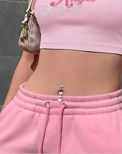 OUFER Titanium Belly Button Rings, Heart Belly Rings Dangling, Internally Threaded Belly Button Piercings, Long Dangle Navel Piercing Jewelry, Belly Rings for Women thumbnail 2