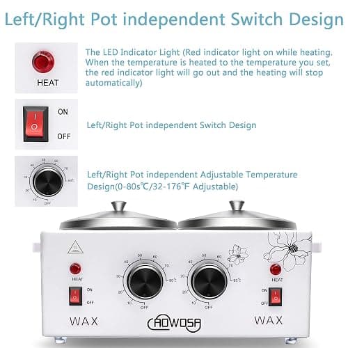 Professional Waxing Kit Wax Warmer Double Pot Wax Heater Machine for Hair Removal, Large Waxing Pot for Spa Salon Beauty Esthetician Home, with Adjustable Temperature Set, 50 Stick & 20 Collar(White) thumbnail 4