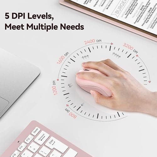 TECKNET Wireless Mouse for Laptop, 2.4G Silent Mouse Quiet Click, Small Portable Computer Mouse, 5 DPI Levels, Cordless Mice for PC, Chromebook, Mac - Pink thumbnail 4