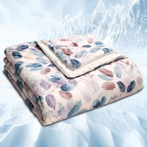 LLanCL Floral Print Cooling Blankets for Hot Sleepers - Cool Like Ice Cream Blanket for Summer, Lightweight Double-Sided Cooling Comforter Quilt (Throw Size 47" x 59" Blue) - Image 1