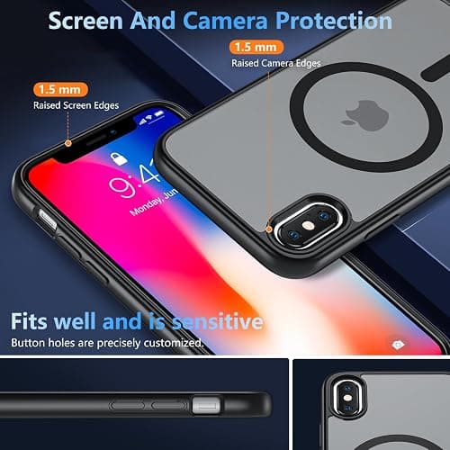 Cum2giff for iPhone X XS Case, iPhone X Case with Screen Protector, iPhone Xs Phone Case Compatible with Magsafe, Magnetic Military Grade Shockproof and Dropproof Phone Case, Silky Soft Touch, Black thumbnail 4