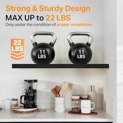 BAYKA Floating Shelves for Wall, 22.5 inches Black Wall Shelves for Bathroom, Bedroom, Living Room, Kitchen & Book, Hanging Display Decor Organizer Shelf with 22 lbs Capacity thumbnail 6