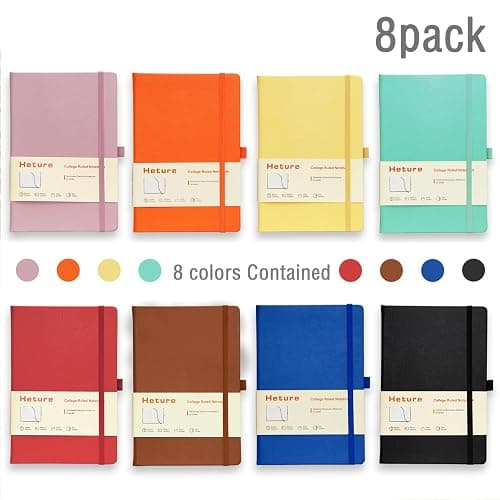 Heture 8 Pack Lined Journal Notebooks, A5 Hardcover Notebooks, 5.5 x 8.3 inch, 100GSM,160 Pages, Classic College Ruled Notebooks for Writing/Work/Travel/College (Assorted Color) thumbnail 3