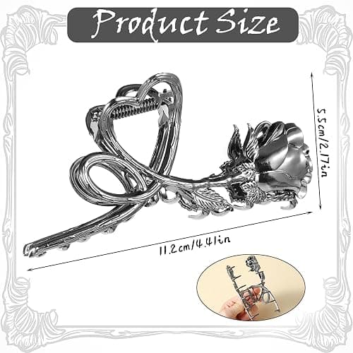 Mabor Flower Hair Claw Clips Black Rose Hair Clips Large Heart Hair Jaw Clips Metal Hair Claws for Women Girls Goth Hair Accessories Strong Hold Vintage Hair Clamps thumbnail 2