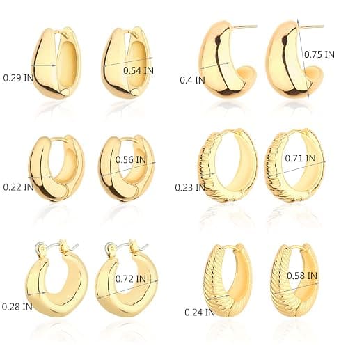 Wgoud Chunky Hoop Earrings Set 14K Gold Plated Hoop Earrings for Women Hypoallergenic, Thick Twisted Huggie Hoops Earring Set thumbnail 5