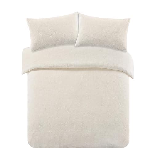 Brentfords Cream Teddy Fleece Duvet Set, Double Teddy Fleece Bedding Set Quilt Cover Double Winter Warming Duvet Covers with Pillowcases Soft Fluffy Comfy - Image 1