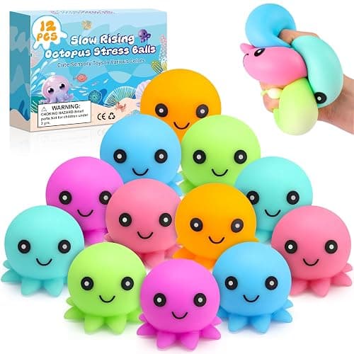 12 Pack Stress Balls , Cute Octopus Fun Squish Ball | Fidget Toys Bulk Squishy Squeeze Ball Set and Birthday Party Favors Toys - Image 1