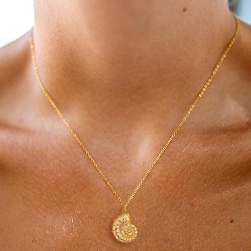PRTGL Dainty Gold Necklace: 14k Gold Plated Dianty Boots Bow Sun Moon Horse Evil Eye Conch Seahorse Necklace for Women 16.5"+2" thumbnail 6