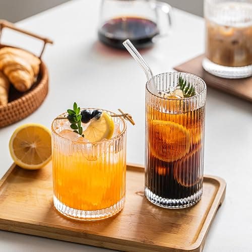 INSETLAN Ribbed Drinking Glasses Set of 6, 370ml Origami Design Ribbed Glassware, Highball Glasses for Juice, Water, and Cocktails, Perfect for Home, Restaurants, and Parties | Dishwasher Safe thumbnail 4